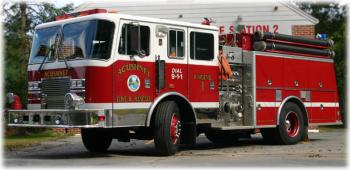 Engine 1 is a 1992 KME Renegade Pumper equipped with a 1250GPM pump, 1000 gallon water tank, and a 30 gallon foam tank. It carries hydraulic extrication equipment (Spreaders, Cutters, Rams), as well as inflatable airbags for rollovers and entrapments. Other equipment carried on E-1 is an AED, First Aid kit, portable generator, electric sawz-all, 6 SCBAs, and various hand tools.
