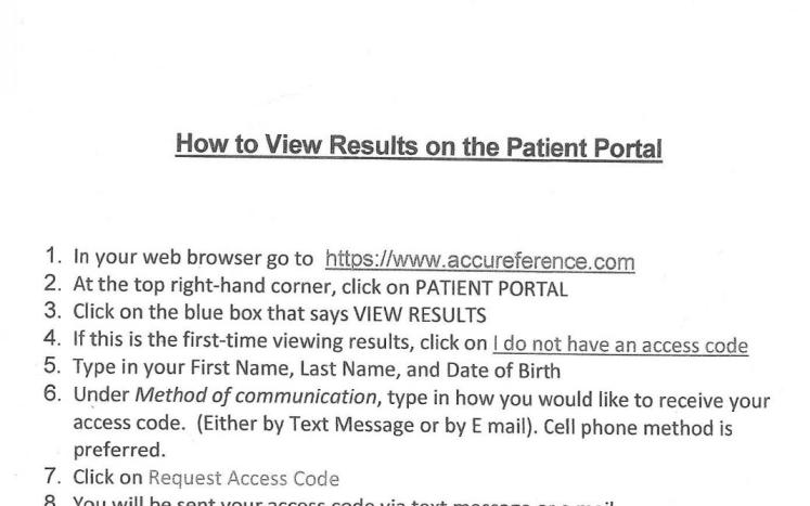 Covid 19 View Results on Patient Portal